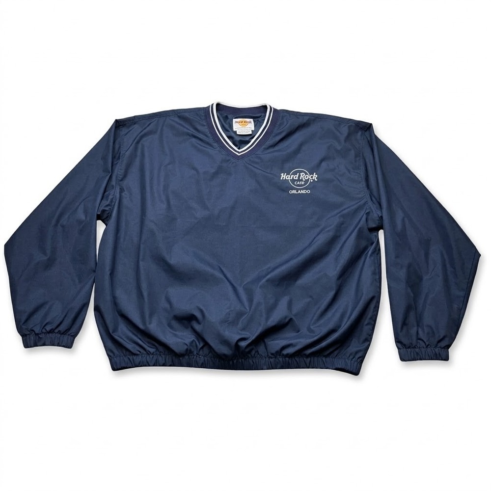 Vintage Hard Rock Cafe Orlando Pullover Windbreaker Mens Large Navy V-Neck 90s